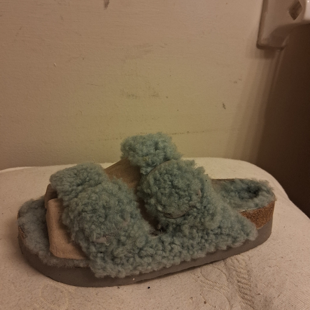 Womens BIRKENSTOCK PAPILLIO Cozy Faux Slide Sandals, Light Sage Size 41, US 10 - Picture 9 of 16